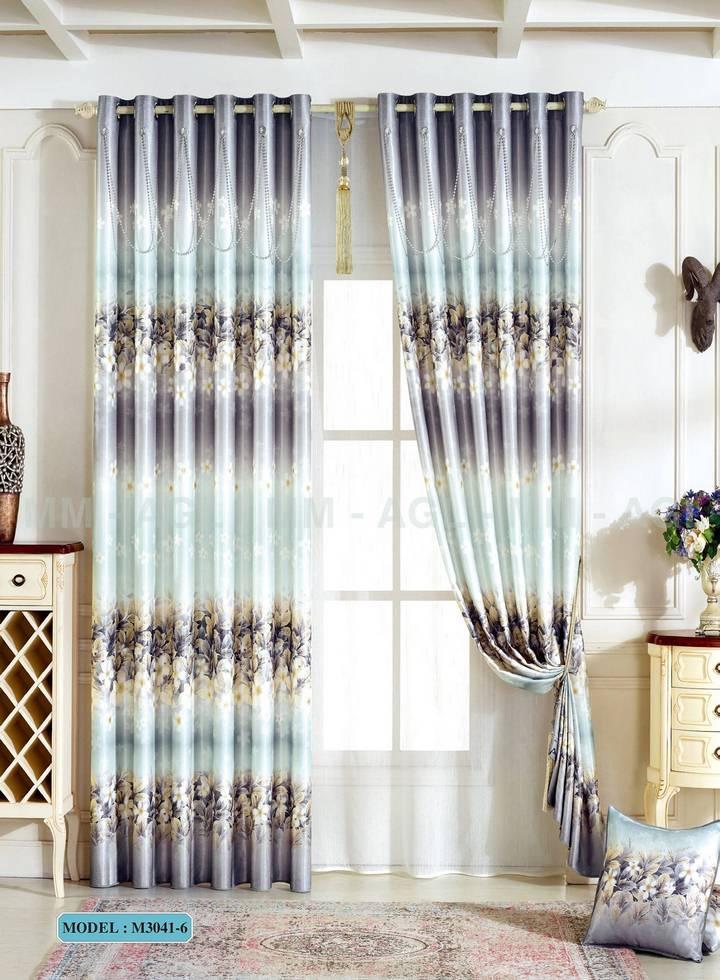 Bộ rèm cửa vải HQ 2 mặt - 3041-6 - Ngang 500cm cao 320cm - Kiểu may khoen ore cao cấp & 2 dây vén rèm cùng loại vải