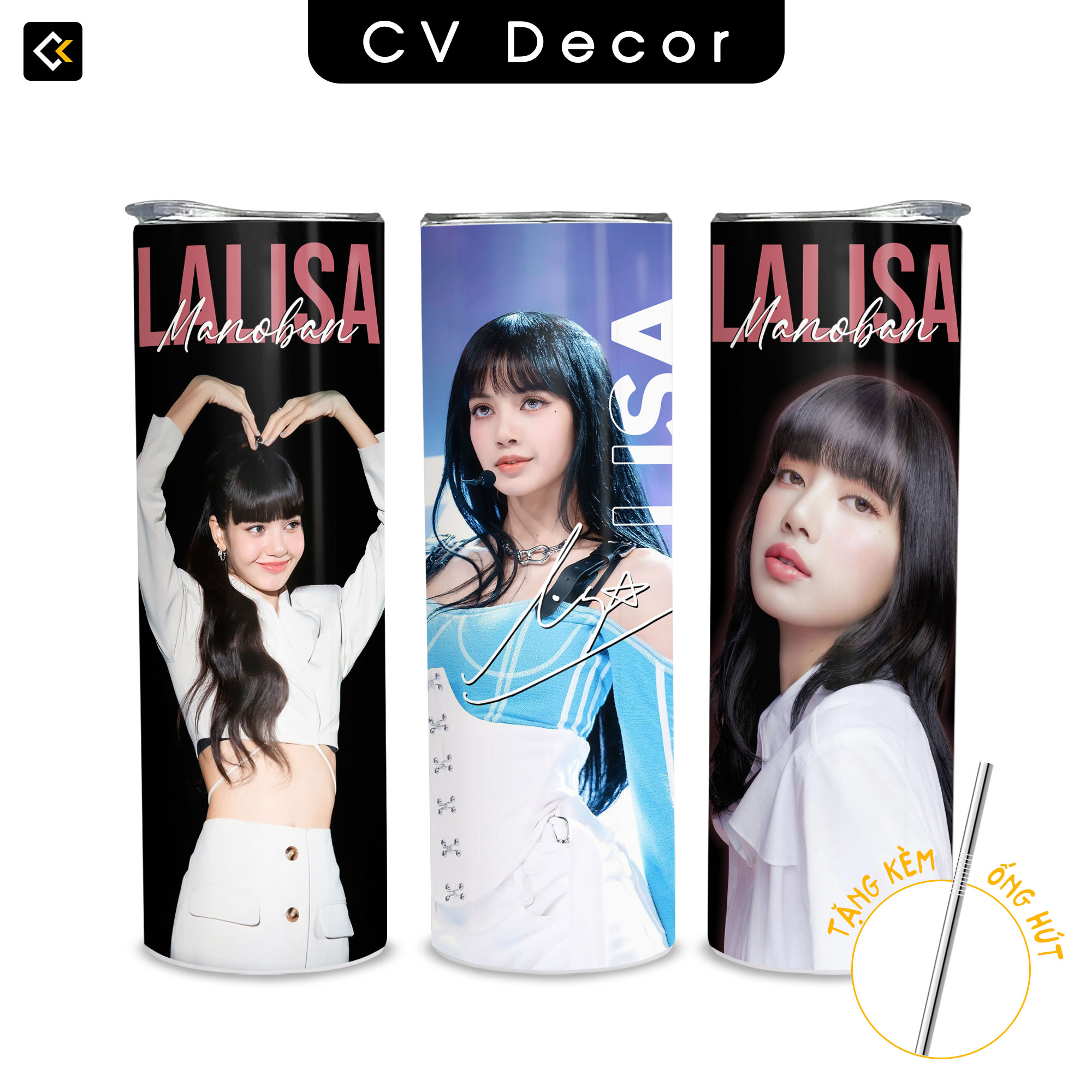 Bình giữ nhiệt blackpink lisa - ly giữ nhiệt blackpink lisa - bình nước blackpink lisa 2 lớp thép không gỉ sus304-600ml