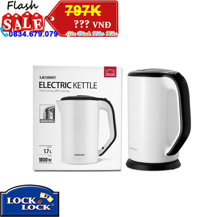 Bình đun siêu tốc 2 lớp lock&lock ejk738wht - màu trắng - 1.7l - hàng chính hãng