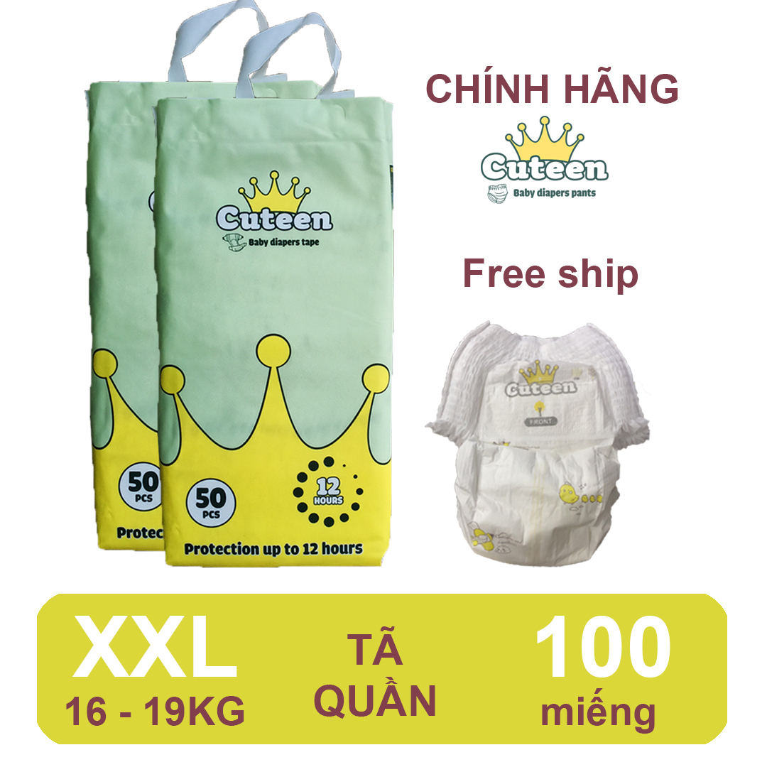 [Free ship + voucher] Tã/ bỉm quần Cuteen size XXL 100 miếng (16-19kg) siêu mỏng, siêu mềm, không hăm da
