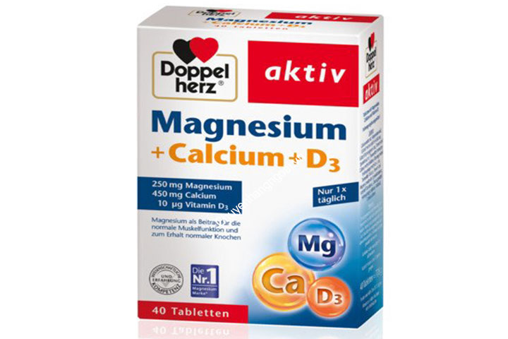 Viên uống bổ sung Canxi ngừa loãng xương Magnesium + Calcium + D3 Doppelherz Aktiv - Hộp 40 Viên - Hàng nội địa Đức