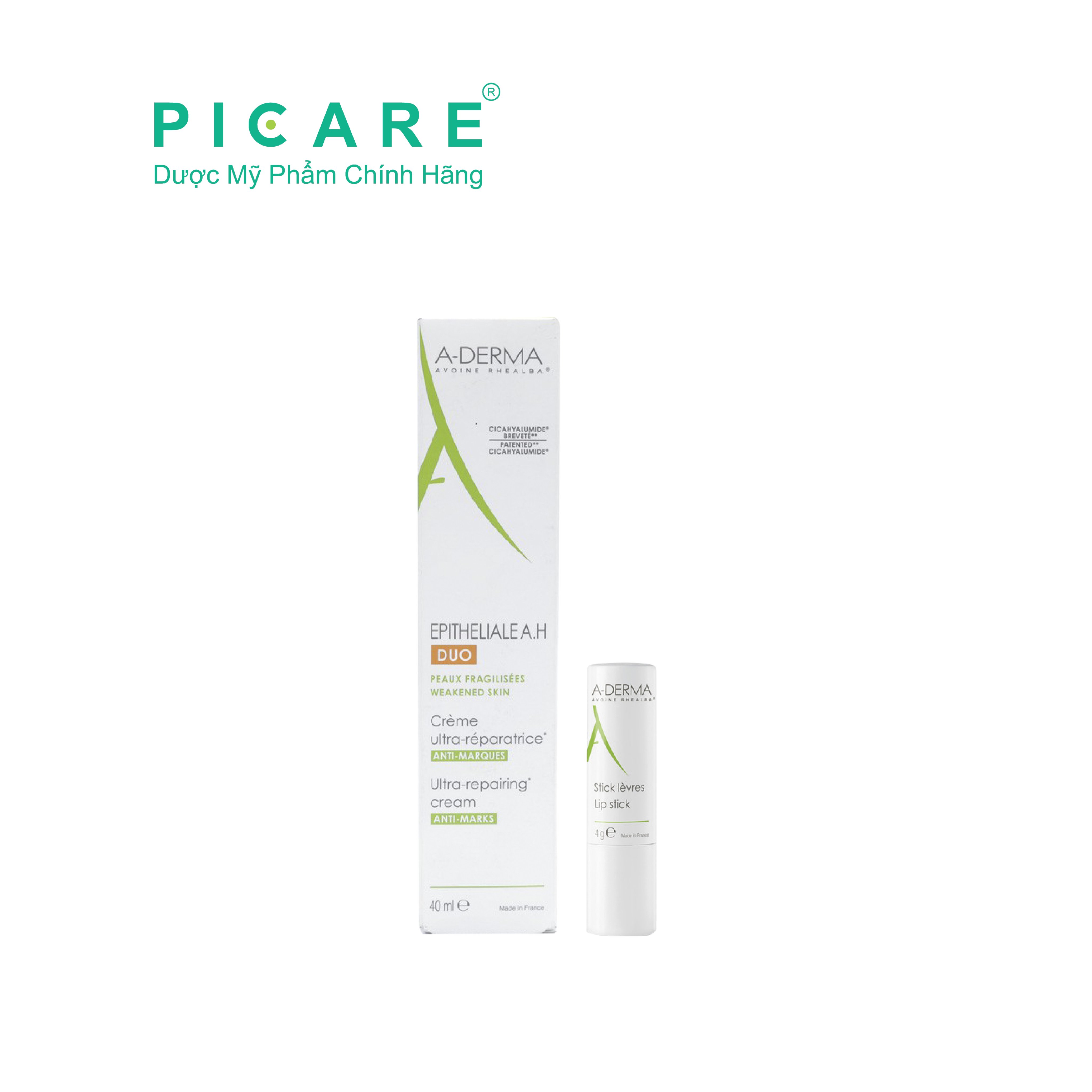 [GIẢM 20K ĐƠN 399K] Combo A-Derma Kem Phục Hồi Tái Tạo Da Sau Laser Epitheliale A.H Duo Ultra Repairing Cream 40ml & A-Derma Son Dưỡng Ẩm Bảo Vệ Môi Trong Suốt Lip Stick 4gr