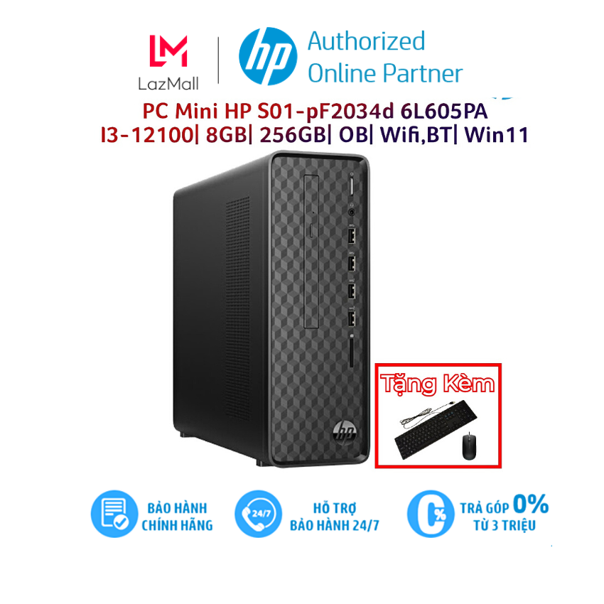 Máy tính để bàn pc hp s01-pf2034d / đen/ intel core i3-12100/ ram 8gb/ ssd 256gb/ intel uhd graphics 730/ wl+bt/ keyboard+mouse/ win 11sl/ 1yr