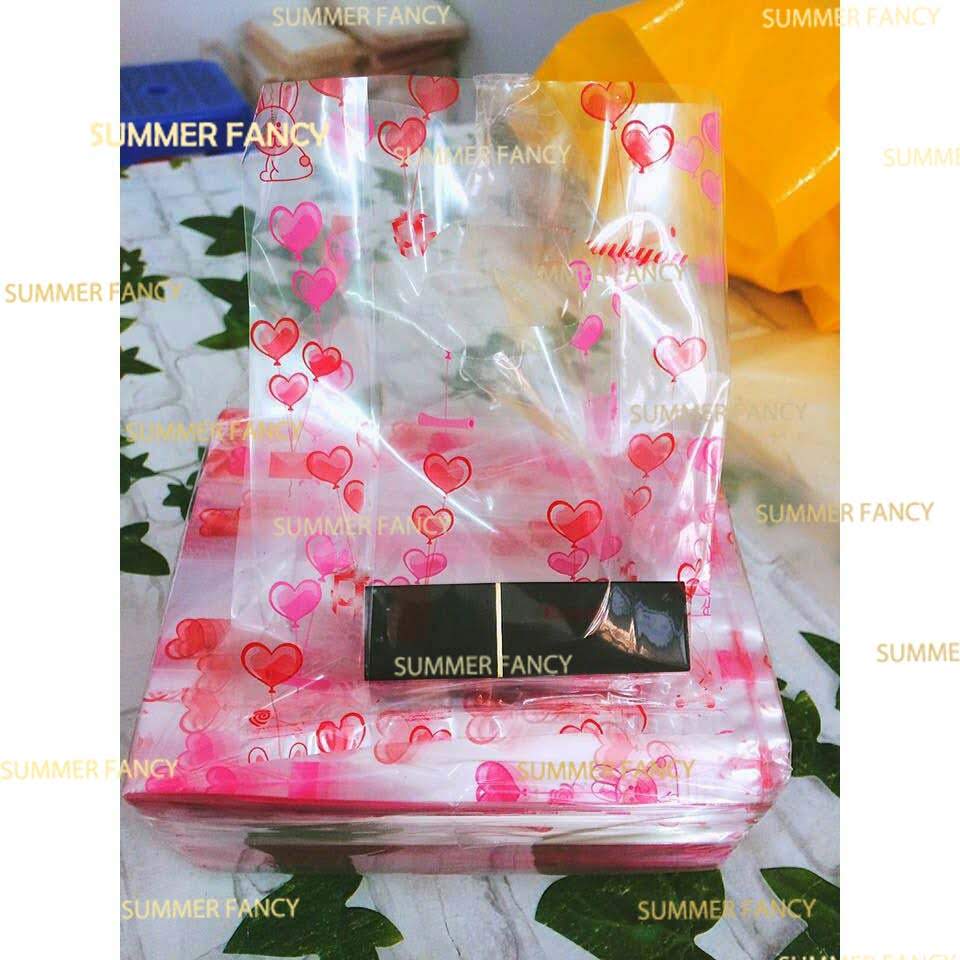 100g Túi nilong trong 12cm, 15cm, 20cm, 24cm, 30cm in hình trái tim túi hột xoài - plastic bag ( sẵn )