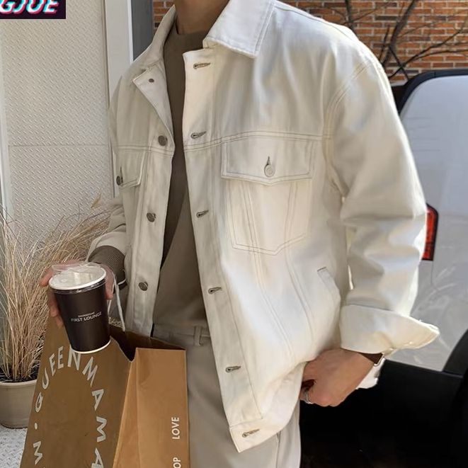 Áo Khoác Jean Nam Màu Trắng Trơn Đẹp Phong Cách Hàn Quốc Áo khoác Bò Chất Liệu Denim Màu Sáng CITY JEANS (Không nút áo)