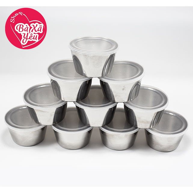 Bộ 20 Khuôn Làm Bánh Flan Inox 304 Có Nắp Nhựa