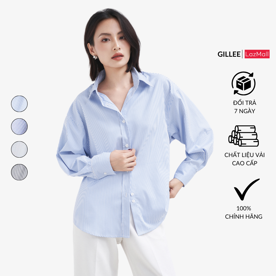 Áo sơ mi tay dài GILLEE dáng oversized nhiều màu form rộng, sơ mi kẻ sọc chất vải cao cấp kate Mỹ sang trọng FAS292