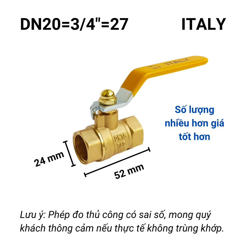 Van bi italy phi 27 van nước đồng ren trong khoá tay gạt