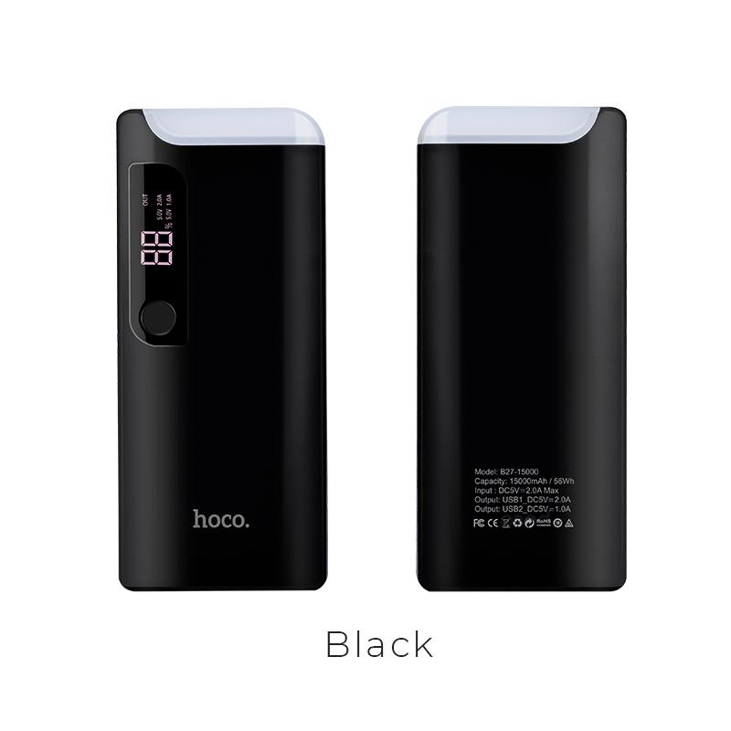 Pin sạc dự phòng 15000mAh Hoco B27, lõi Polimer Lithium-Ion battery, được trang bị đèn LED, tích hợp 2 cổng sạc
