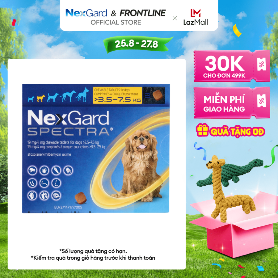Nexgard spectra - viên nhai phòng & trị nội, ngoại ký sinh dành cho chó size s - 1 hộp 3 viên