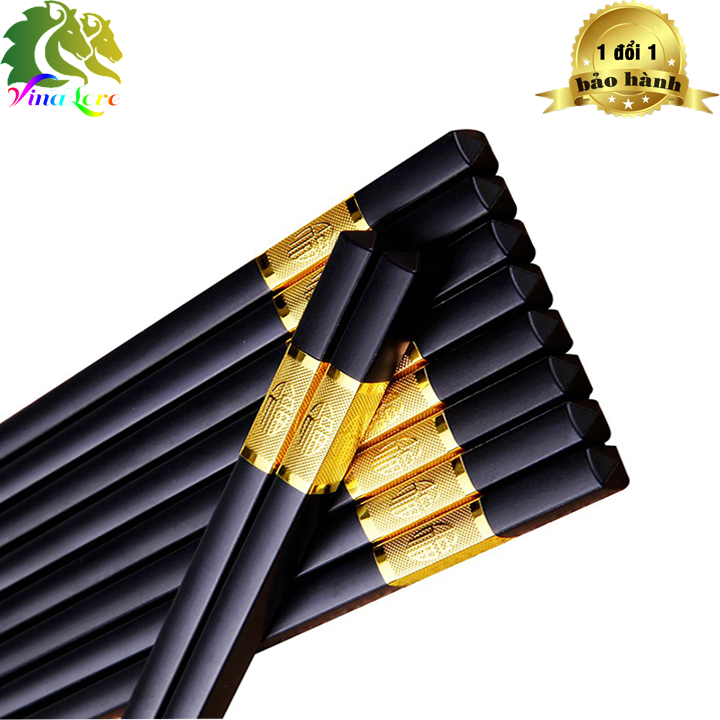 (Bộ 10 đôi) Đũa hợp kim mạ vàng chống mốc, chống trơn trượt, chống nóng