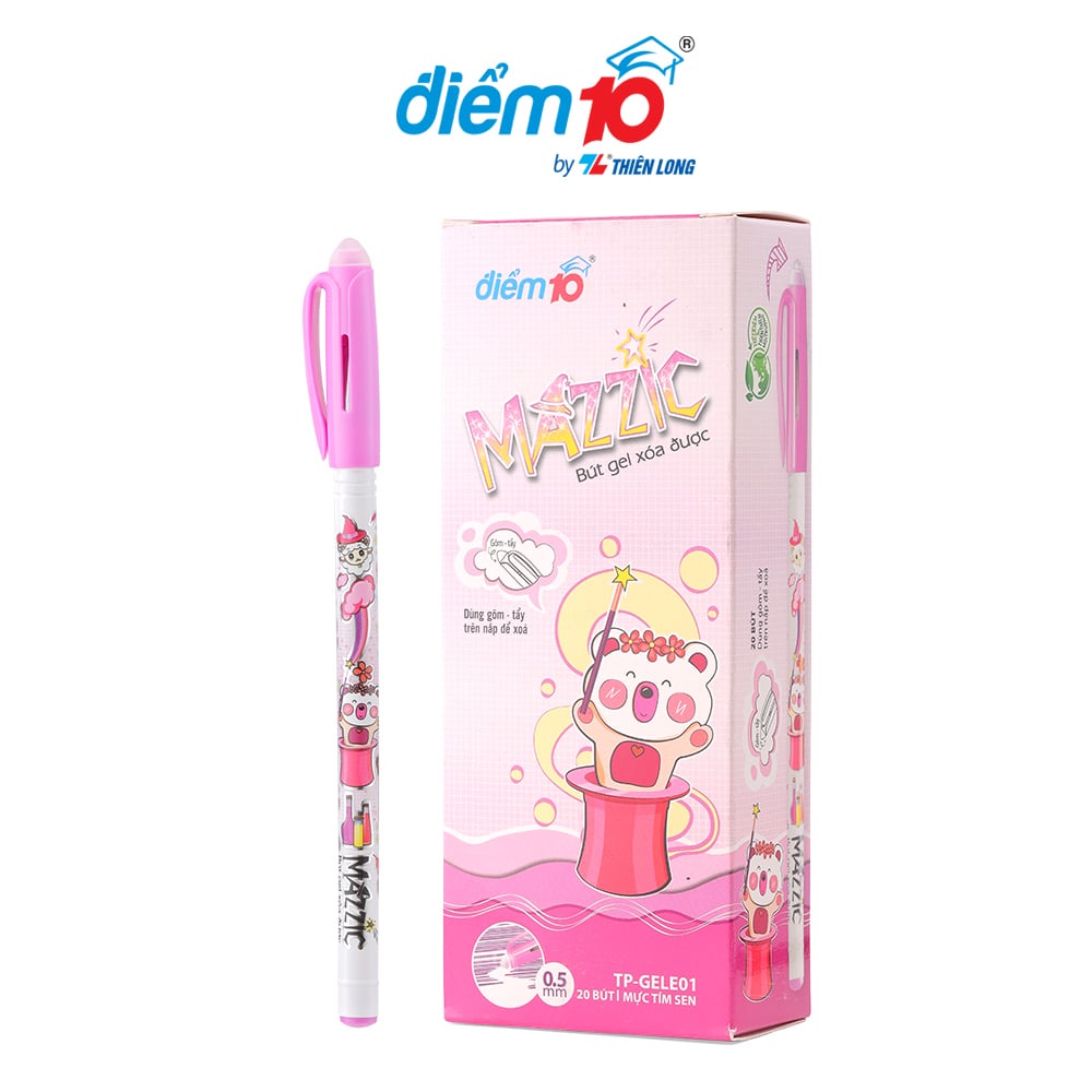 Combo 5-10-20 Bút Gel Điểm 10 xóa được TP-GELE01 Mực nước màu đậm và tươi sáng, viết êm trơn, ra đều, màu mực chuẩn tươi, quà tặng bạn nữ, tặng quà bạn gái, dụng cụ học tập, đồ dùng học sinh, thiếu nhi
