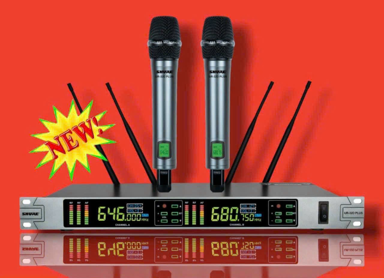 ( NEW 2025 ) Micro Không Dây Shure UR32D PLUS TỤ TO  4 Râu Sóng Xa Thu Phát Ổn Định - Tần Sóng UHF L