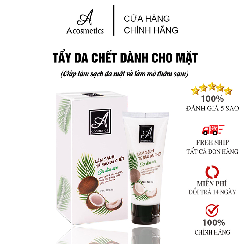 TẨY DA CHẾT SỢI DỪA NON 2021 Acosmetics, Giúp Tẩy sạch Da Chết, hấp thụ Dưỡng chất tốt hơn