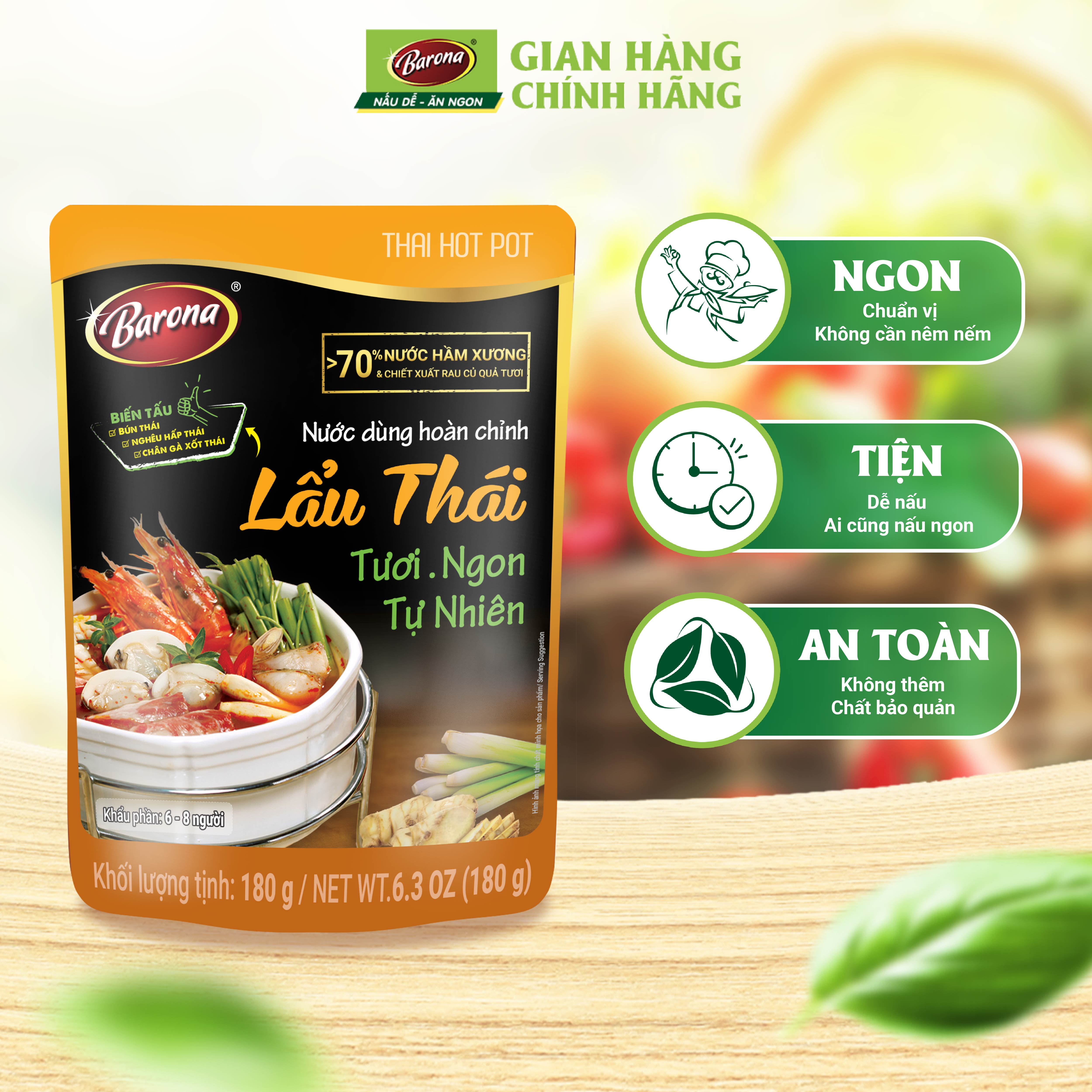  Combo 1 hộp  10 gói  Nước Dùng Lẩu Thái Barona 180g tươi ngon chuẩn vị không cần nêm nếm 