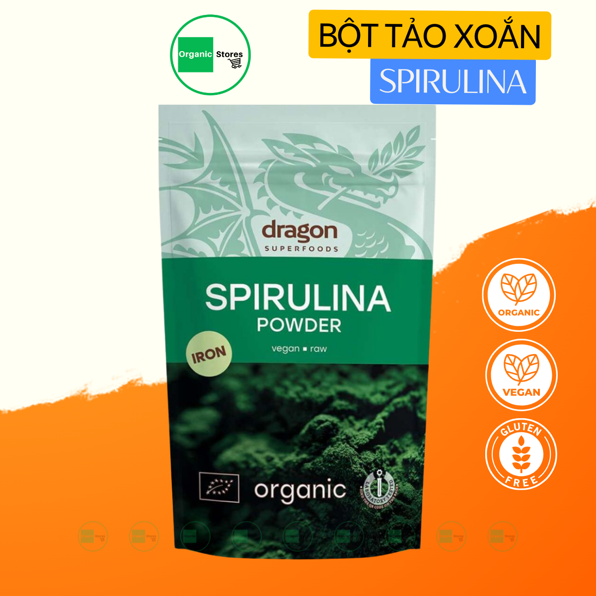 Bột tảo Spirulina hữu cơ 200gr - Dragon SuperFoods