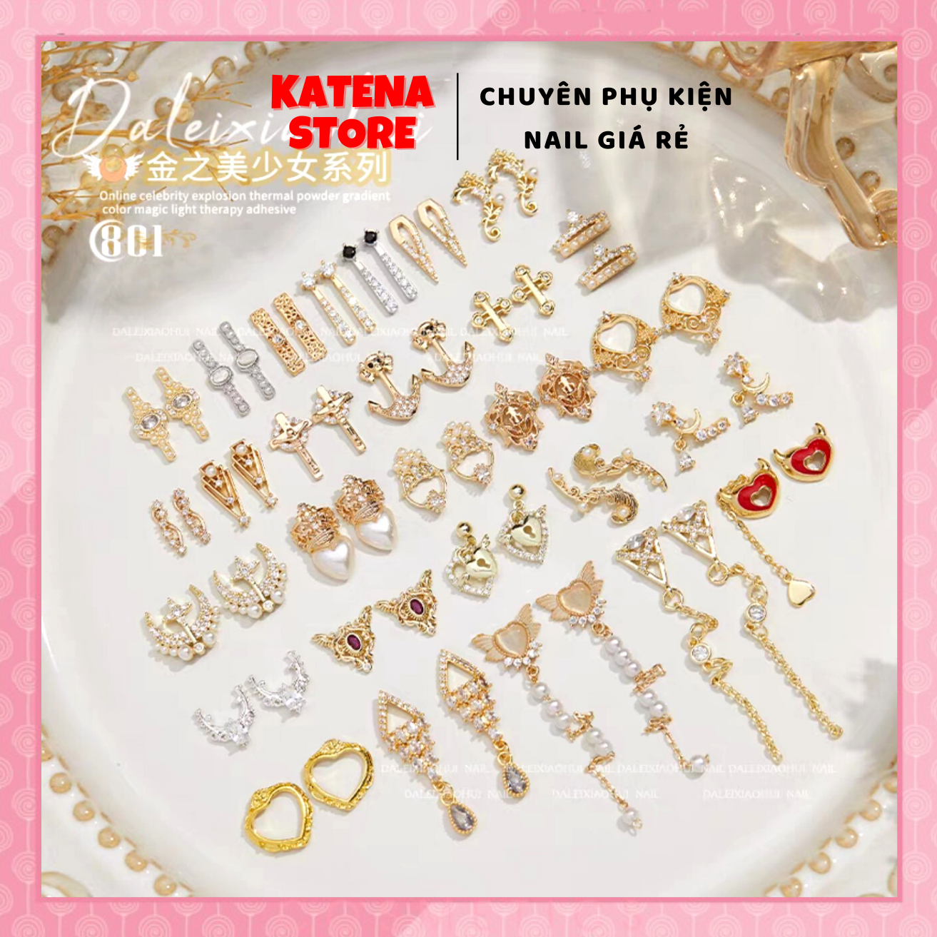 1 cặp - phụ kiện charm đính đá bằng kim loại trang trí móng tay nghệ thuật cao cấp
