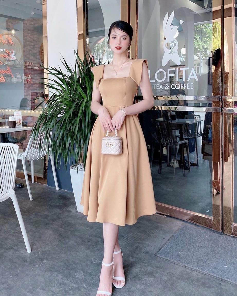 Đầm xòe cánh tiên màu da