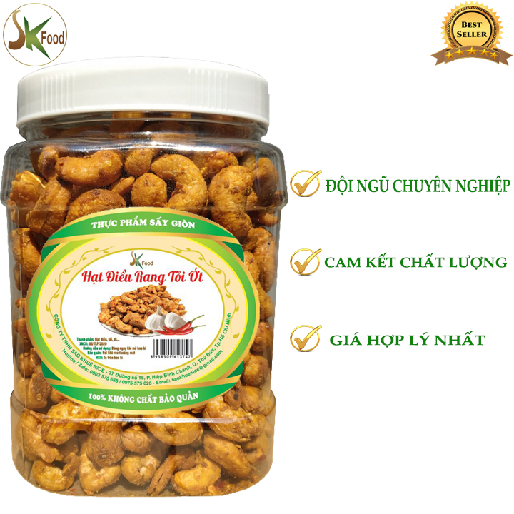 [TÙY CHỌN] HẠT ĐIỀU NGUYÊN SẤY TỎI ỚT THƯƠNG HIỆU SK FOOD - HŨ 500G
