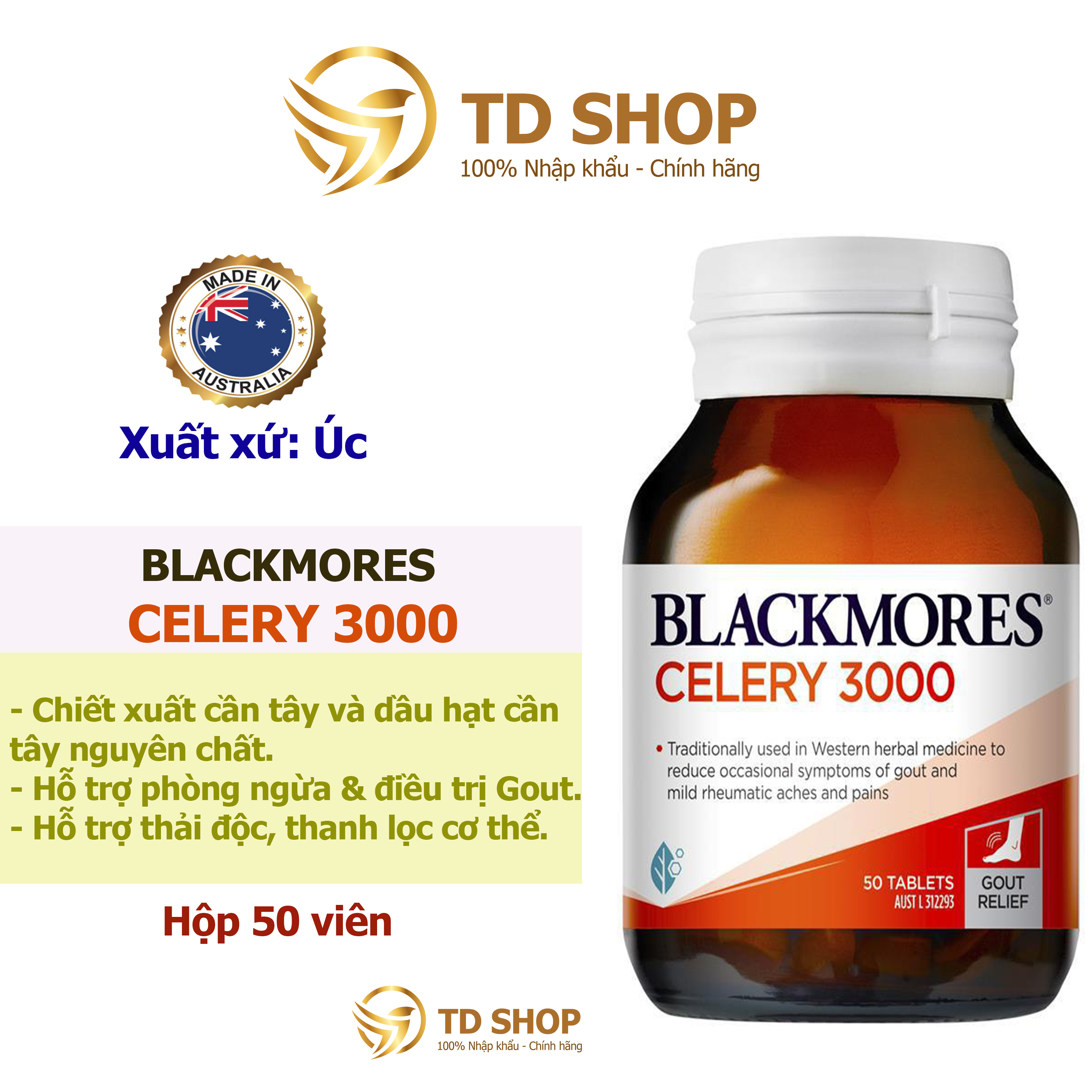 Viên uống giảm gout celery 3000 blackmores úc - td shop