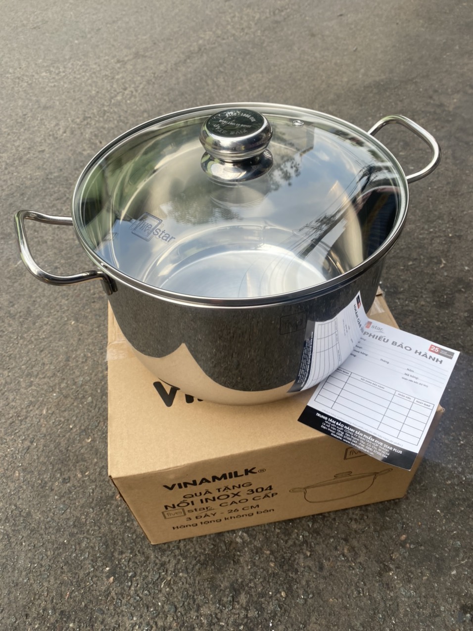 Nồi inox 3 đáy nắp kính 26 cm Fivestar vinamik