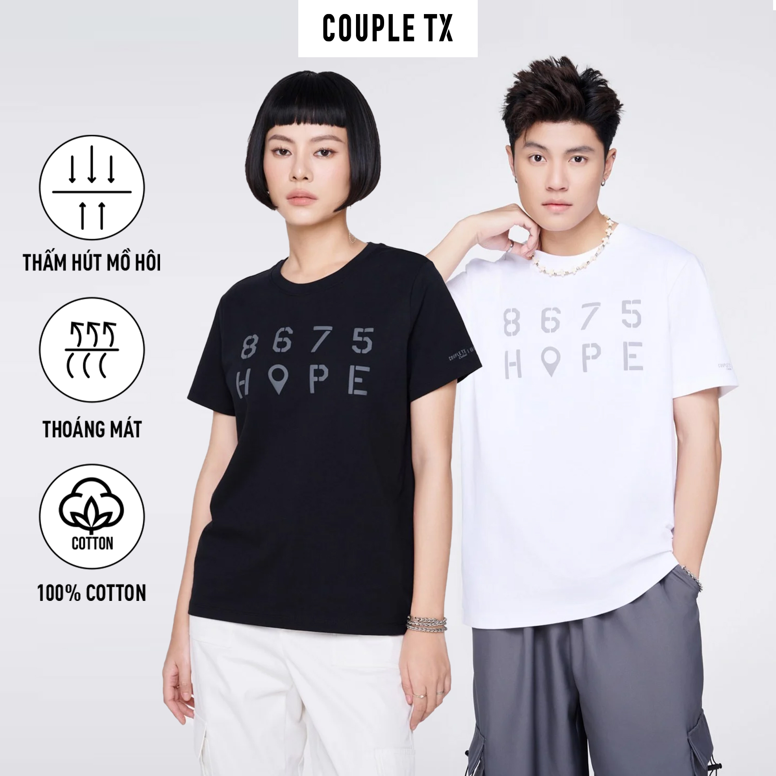 Couple tx - áo thun nam/nữ regular in typographic 8675 hope mts 1315/wts 2315
