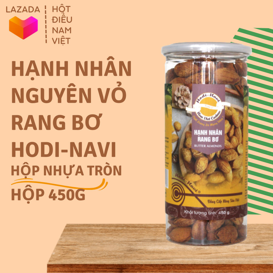 Hạnh nhân nguyên vỏ rang bơ Hodi-Navi 450gr, vỏ mỏng, hàm lượng dinh dưỡng cao