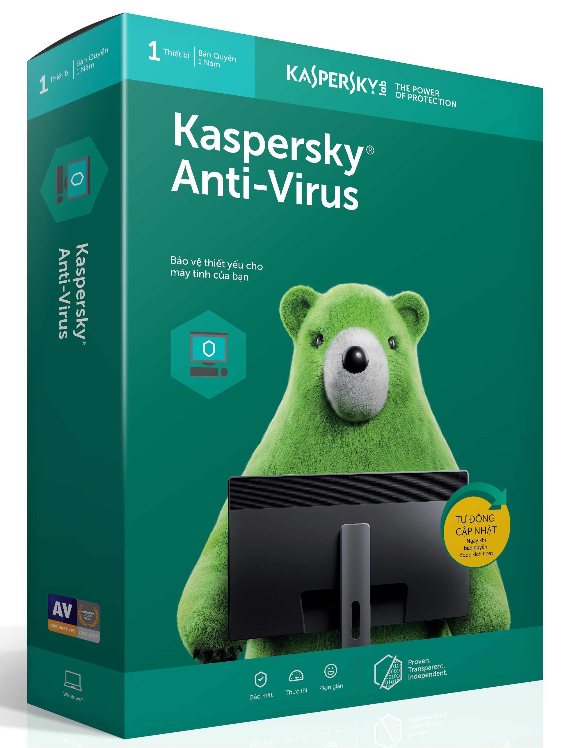 Phần mềm diệt virus Kaspersky Antivirus cho 1 máy tính trong 12 tháng