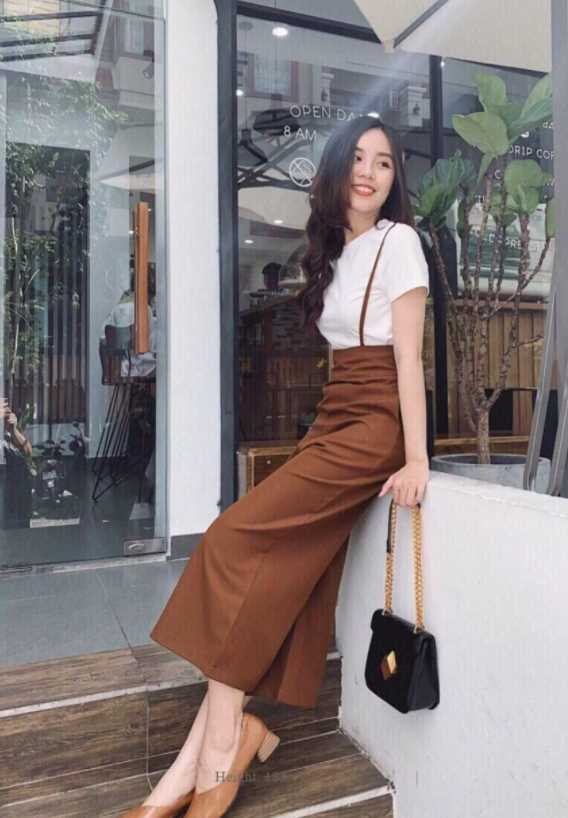 Set yếm nữ quần dài ống rộng kèm áo thun