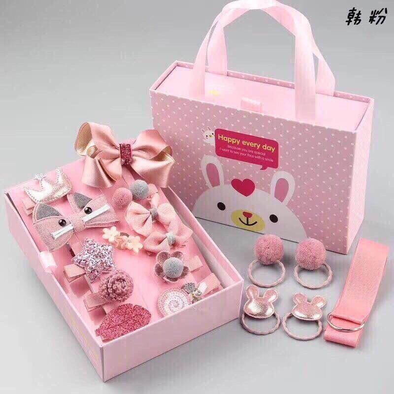 Cột Tóc - Hộp Nơ Kẹp Bộ Dây Cột Tóc, Nơ 18 Món Cho Bé Gái Siêu Dễ Thương