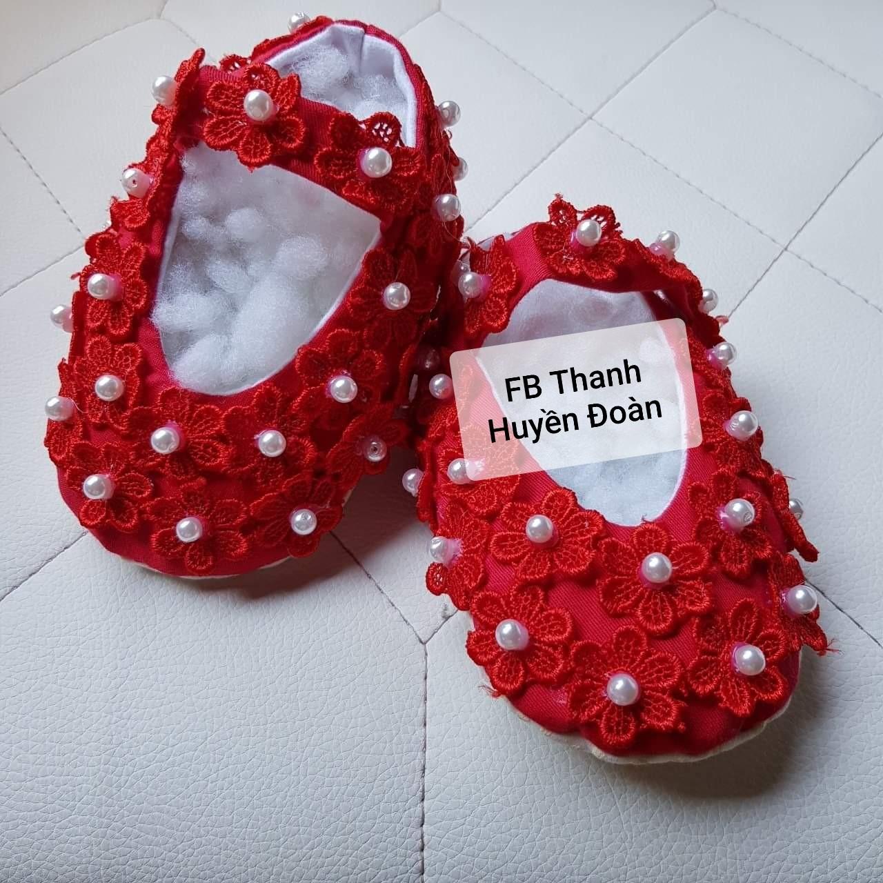 Giày vải tập đi bé gái - màu đỏ - giày công chúa thiết kế-giày vải handmade - giày sơ sinh bé gái