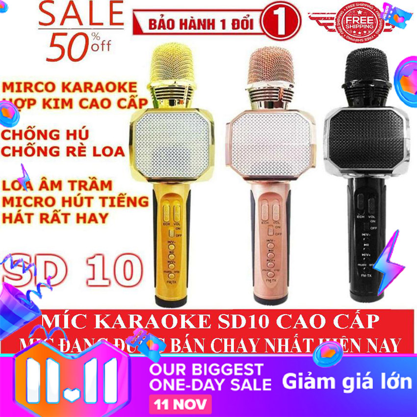 Mic karaoke SD10 kết nối Bluetooth Mic Kèm Loa Bluetooth SD