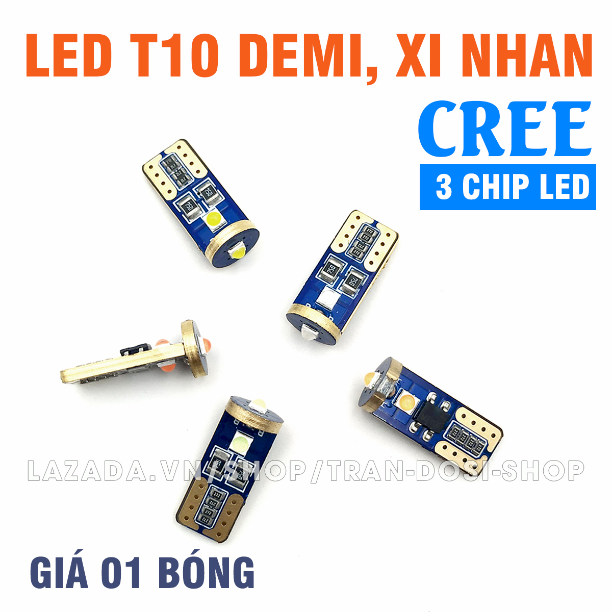 01 bóng LED 3smd CREE lắp cho đèn nhận diện, demi, xi nhan xe máy, ô tô DC 12v