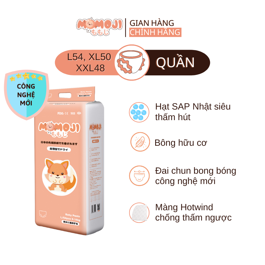 Tã bỉm quần momoji siêu thấm hút m56/l54/xl50/xxl48