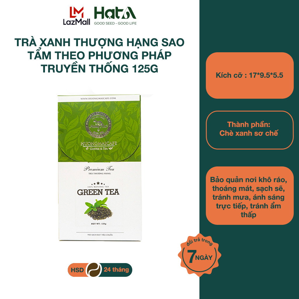Trà Xanh Truyền Thống Thượng Hạng Hương Mai Cafe Premium Green Tea - 100% Lá Trà  Non Tươi Sạch Sao Tẩm Theo Phương Pháp Truyền Thống 125g