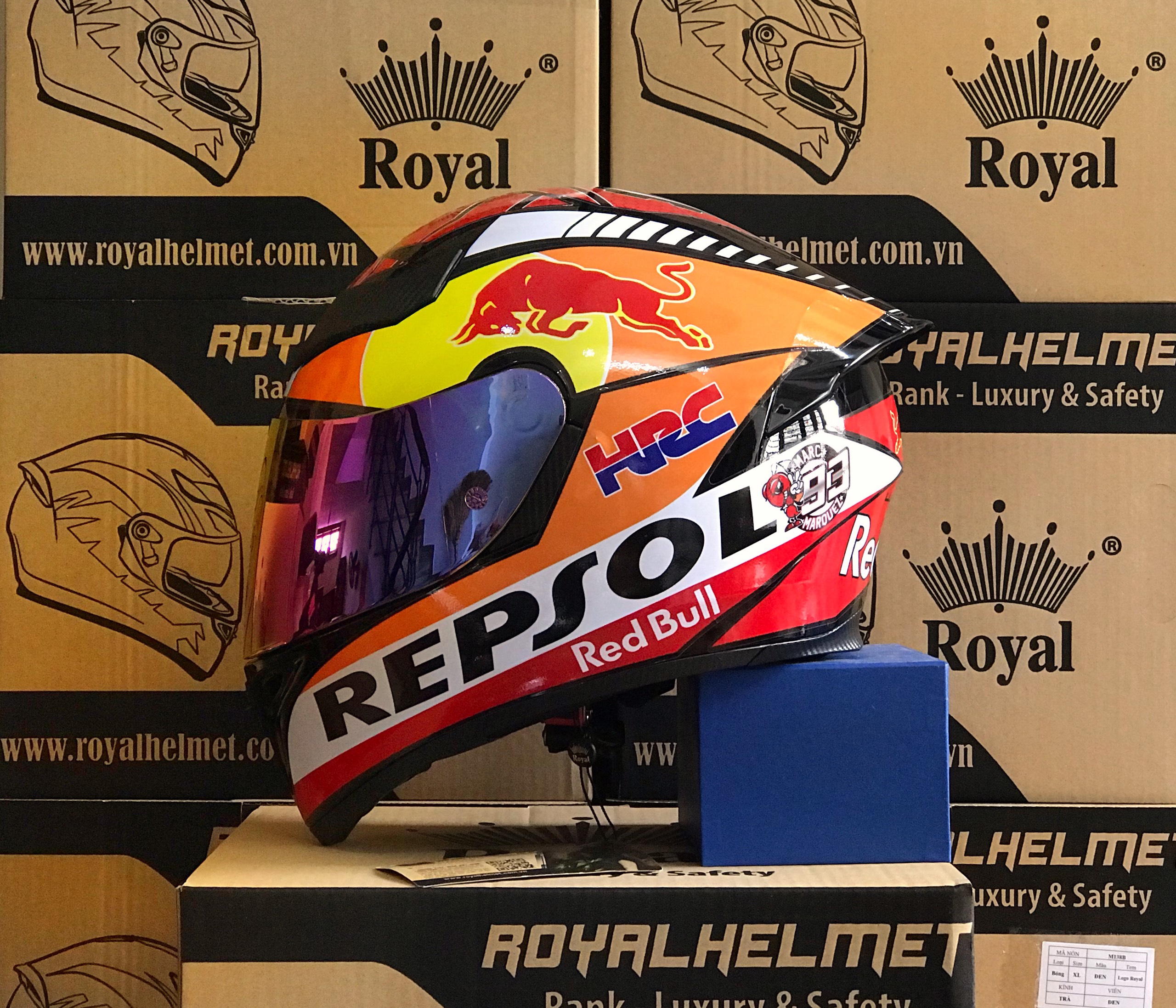MŨ FULLFACE M138B ĐEN BÓNG LÊN TEM REPSOL MỚI NHẤT 2021, TẶNG TÚI ĐỰNG, BH 12 THÁNG