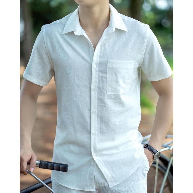 Áo đũi nam cộc tay cổ bẻ full cúc