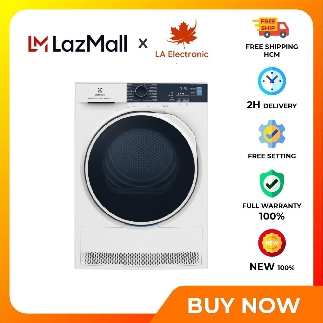 Máy sấy bơm nhiệt Electrolux 8 kg EDH804H5WB - Miễn phí vận chuyển HCM - Hẹn giờ sấy Khóa trẻ em Tuỳ chỉnh thời gian sấy và nhiệt độ sấy