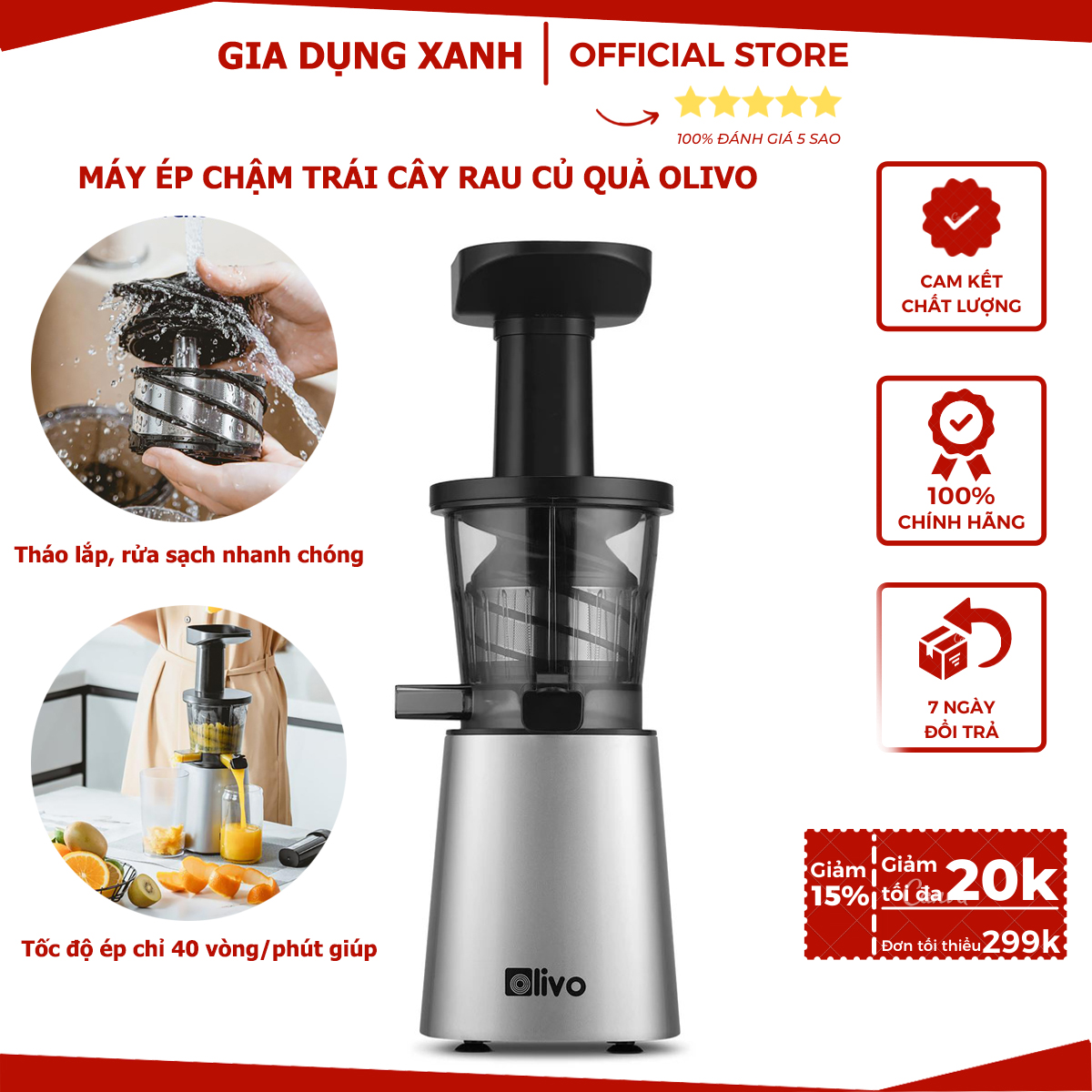 Máy ép chậm trái cấy, máy ép chậm olivo sj210, ép kiệt bã nhất, nhỏ gọn, dễ dàng lắp đặt, bảo hành chính hãng 24 tháng!