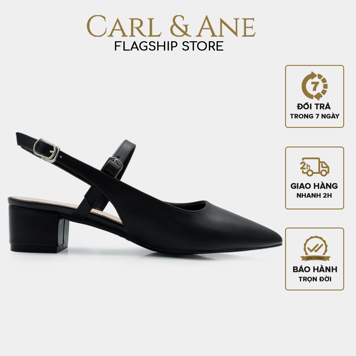 Carl & Ane - Giày cao gót mũi nhọn kiểu dáng thanh lịch cao 3,5cm màu đen - CL023