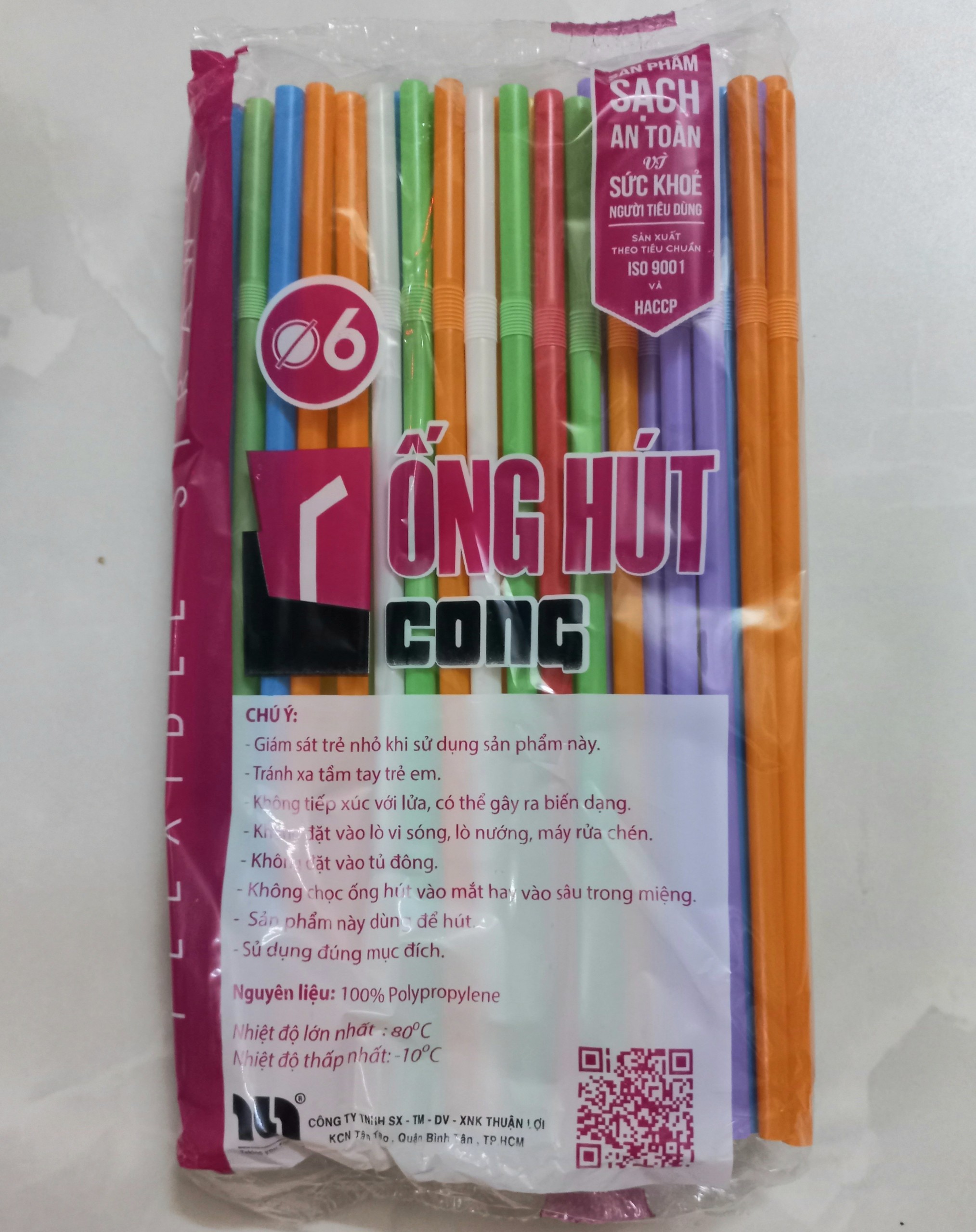 Ống hút cong nhiều màu phi 6
