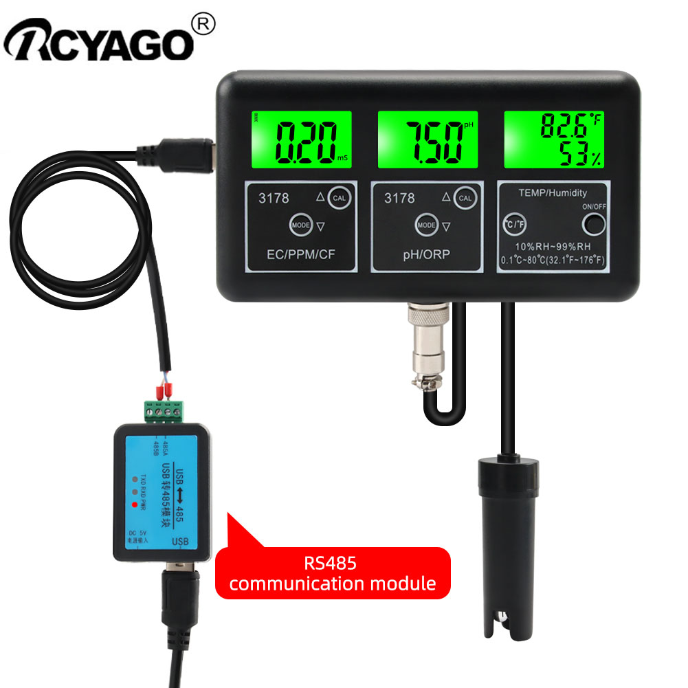 Rcyago rs485-3178, hỗ trợ xuất dữ liệu, đồng hồ đo ec tds 7 trong 1 đồng hồ đo độ ẩm và nhiệt độ nước orp cf tester cho ao cá, bể cá