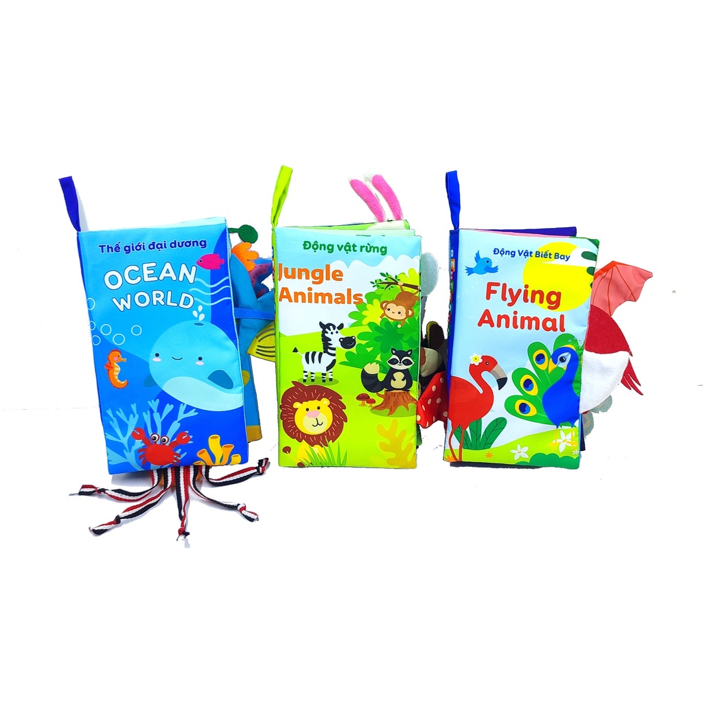 Combo 3 cuốn sách vải ĐOÁN ĐUÔI Động vật theo từng chủ đề cho bé