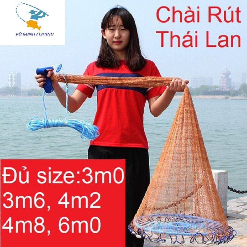 Chài bắt cá, chài dù, chài rút thái lan - chài đĩa bay thái lan - 3m 3m6 4m2 4m8 6m