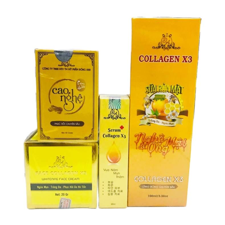 Combo Kem Face Collagen X3 + Serum nám + Cao nghệ + Sữa rửa mặt - Hàng chính hãng Đông Anh