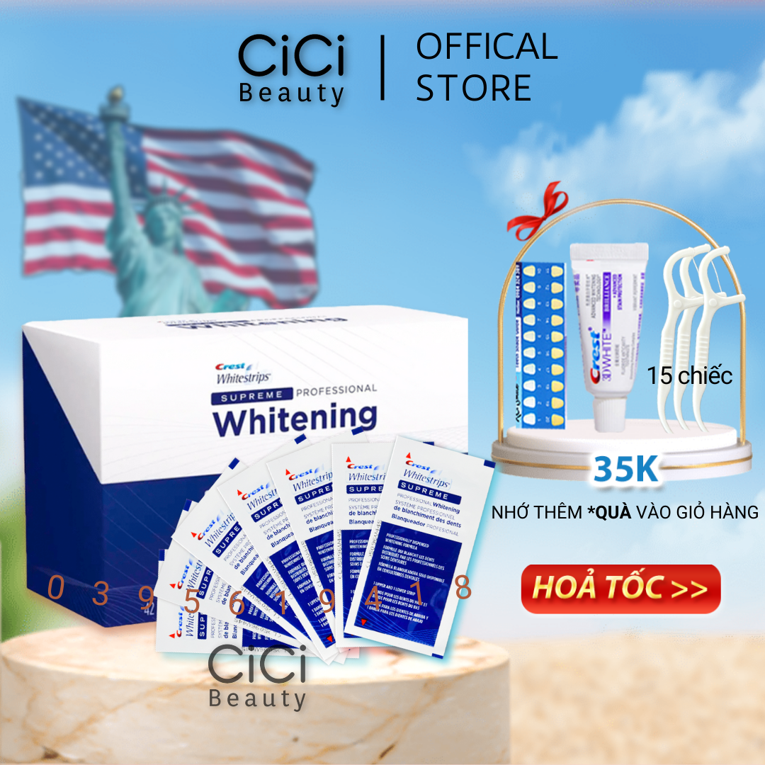 Miếng dán trắng răng Crest Supreme Professional - Crest Whitestrips cho hiệu quả trắng răng cực mạnh