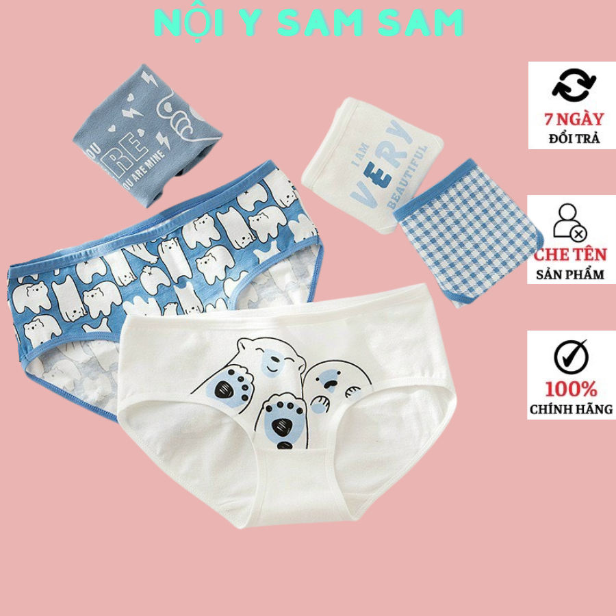 Quần lót nữ. Quần lót cotton kute hình gấu xanh dễ thương. Free size từ 45 tới 63kg.