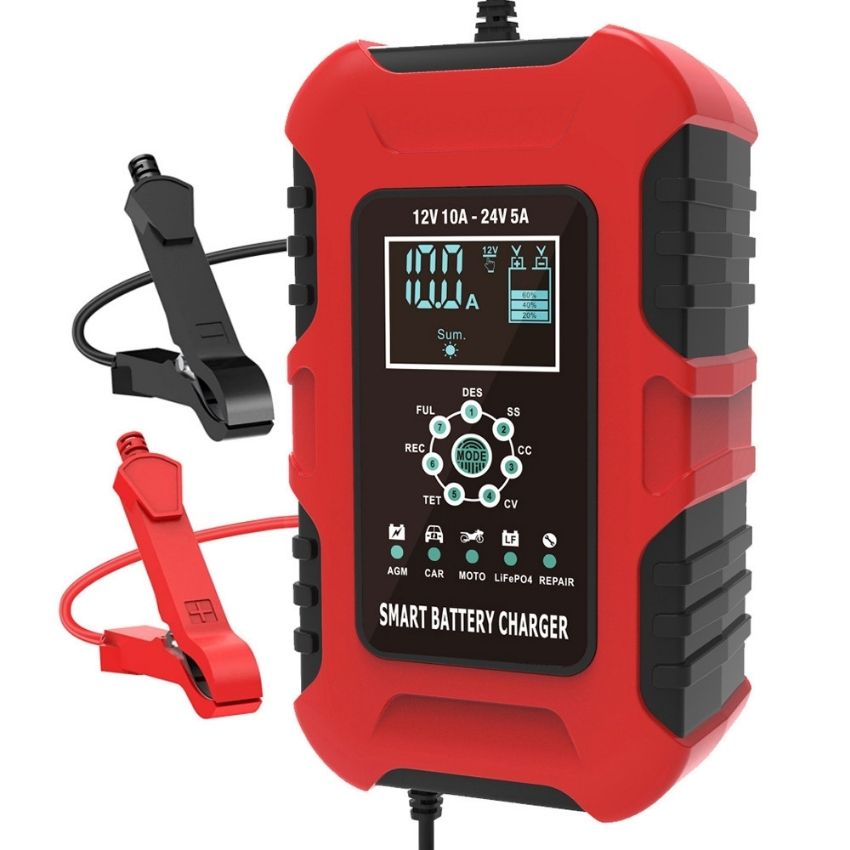 Nguồn sạc bình ắc quy 12V-24V Foxsuz 10A có khử sunfat phục hồi ắc quy, chống ngược cực tự ngắt khi đầy sạc được cả bình khô , bình nước và sạc pin Life Po4 , sạc acquy oto xe may 12v 24v Technology(6ah-180Ah)