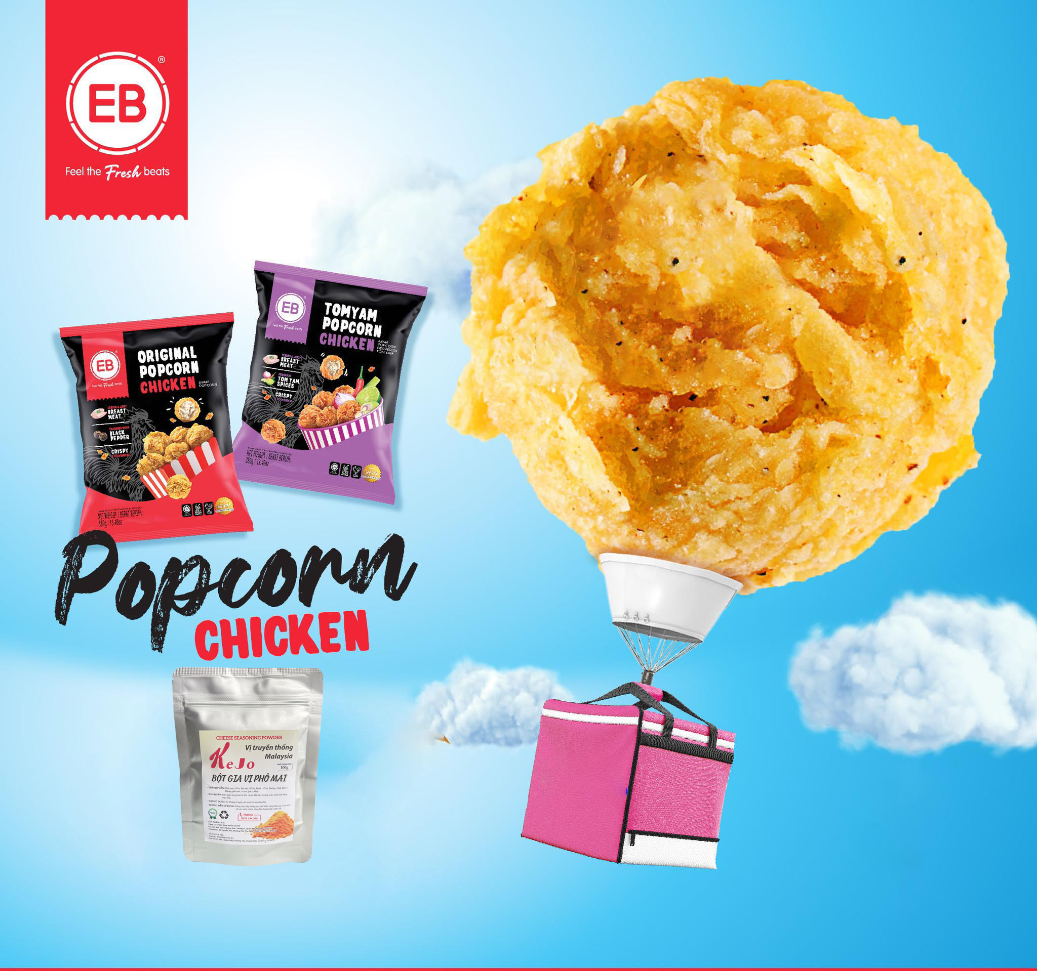 Gà viên popcorn 2 vị eb malaysia 380g