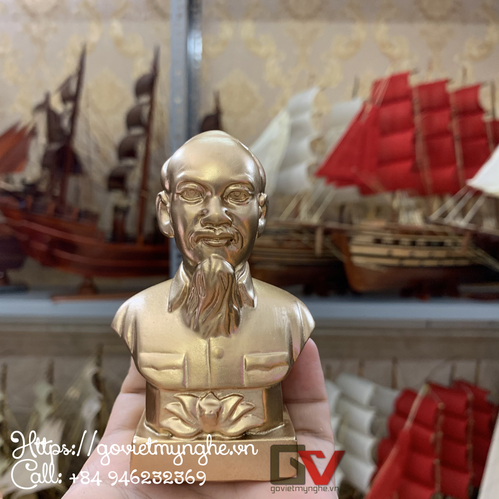 Tượng đá trang trí tượng bán thân Bác Hồ Chủ Tịch Hồ Chí Minh - Size Nhỏ Cao 10cm - Màu nhũ đồng